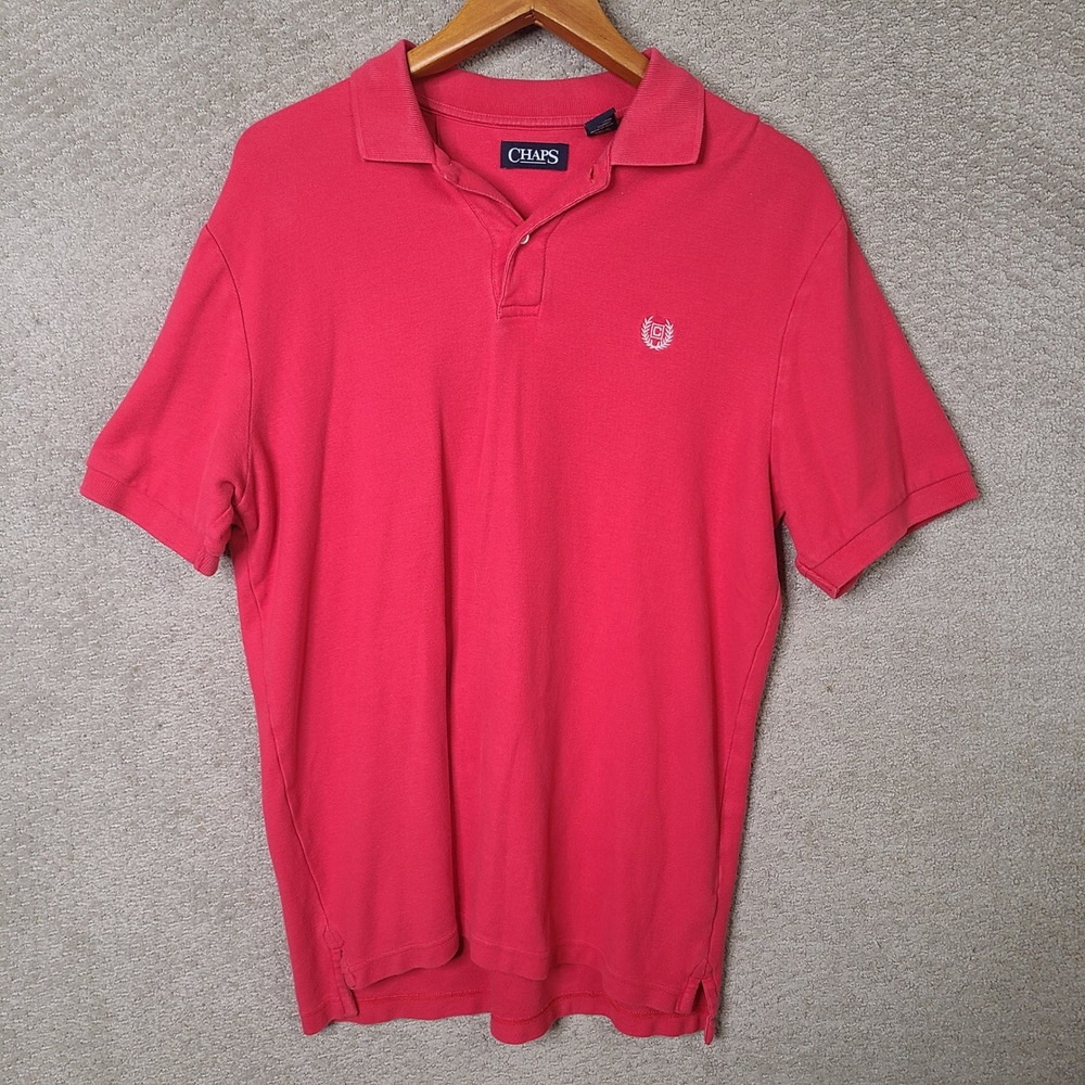Chaps Shirt Mens Medium Pink Polo Short Sleeve Cotton Casual Athletic Sport